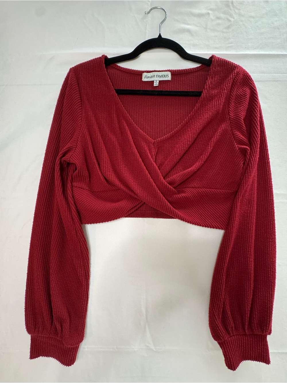 Almost Famous Crimson Ribbed Wrap Crop Top